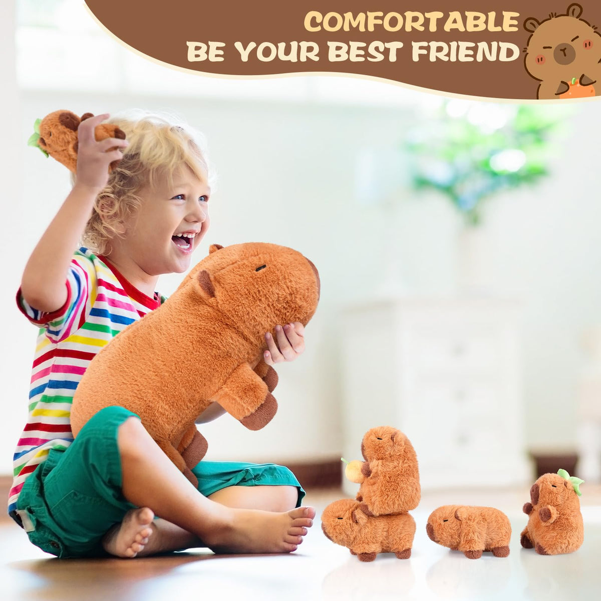 SuzziPals Capybara Plush Toys with 4 Babies, Cute Capybara Gifts for Kids