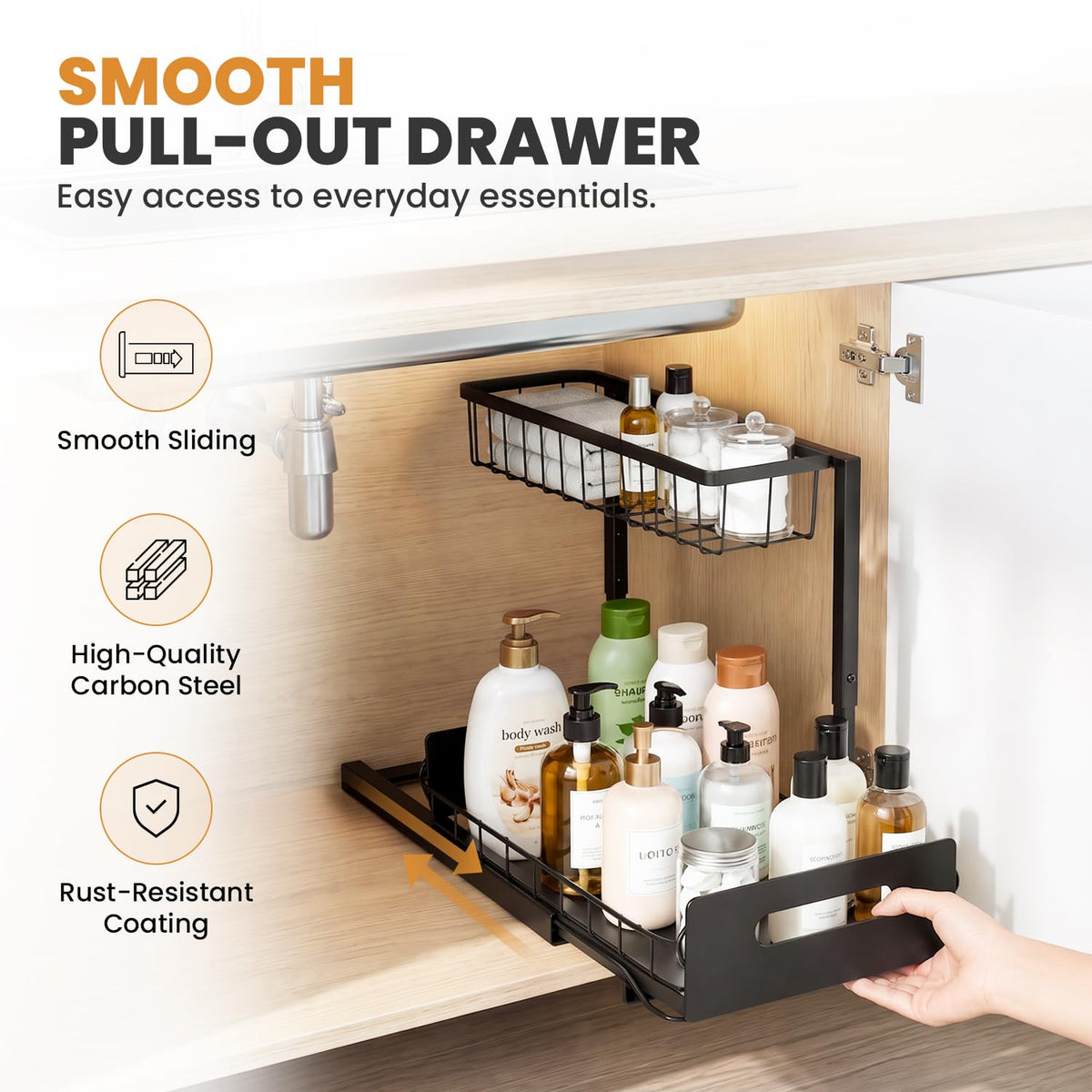 Amaloria Under Sink Organizer 2 Pack, Slide Out Kitchen Cabinet Organizer.