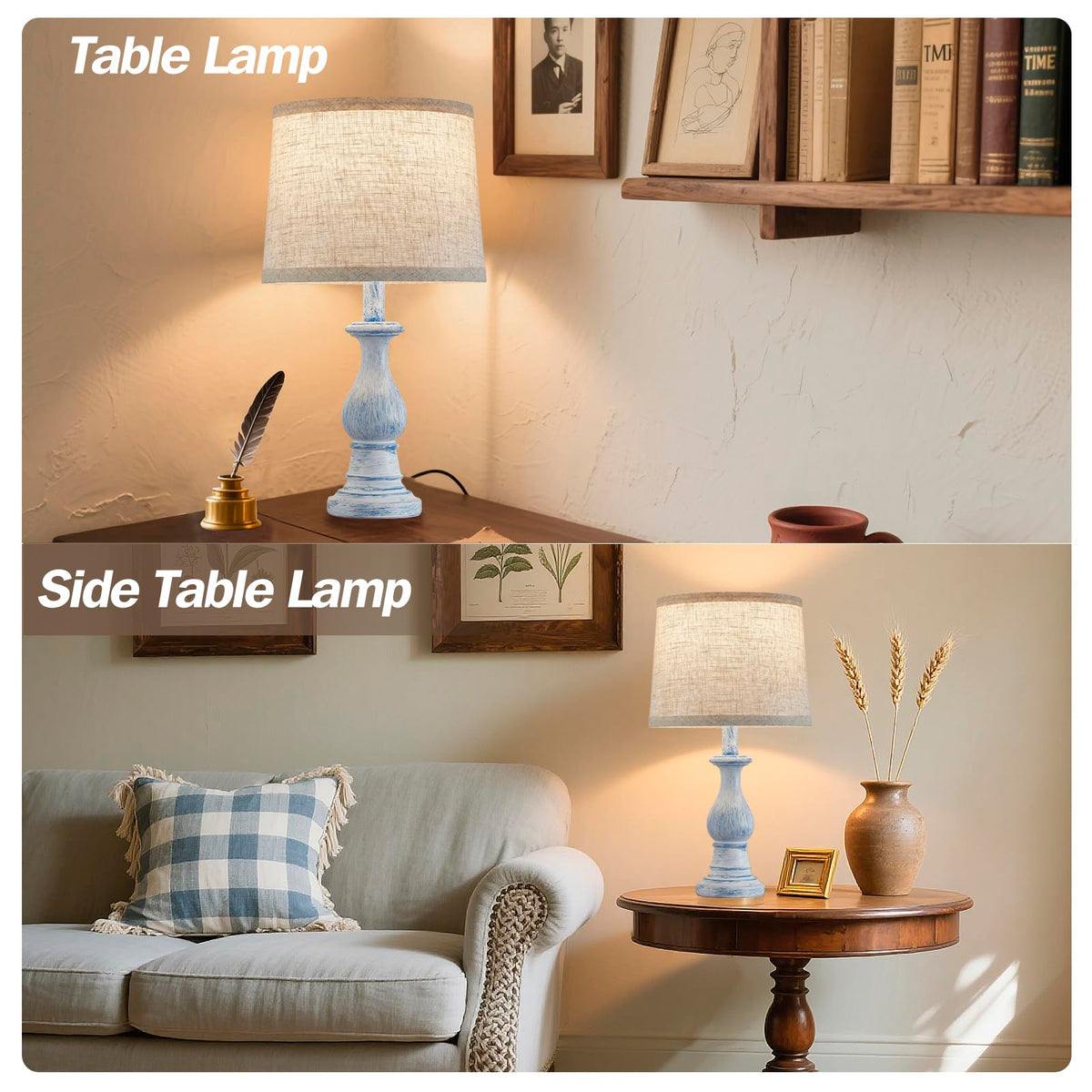 Table Lamps Set of 2, 18.5" Vintage Bedside Lamps for Bedroom Living Room