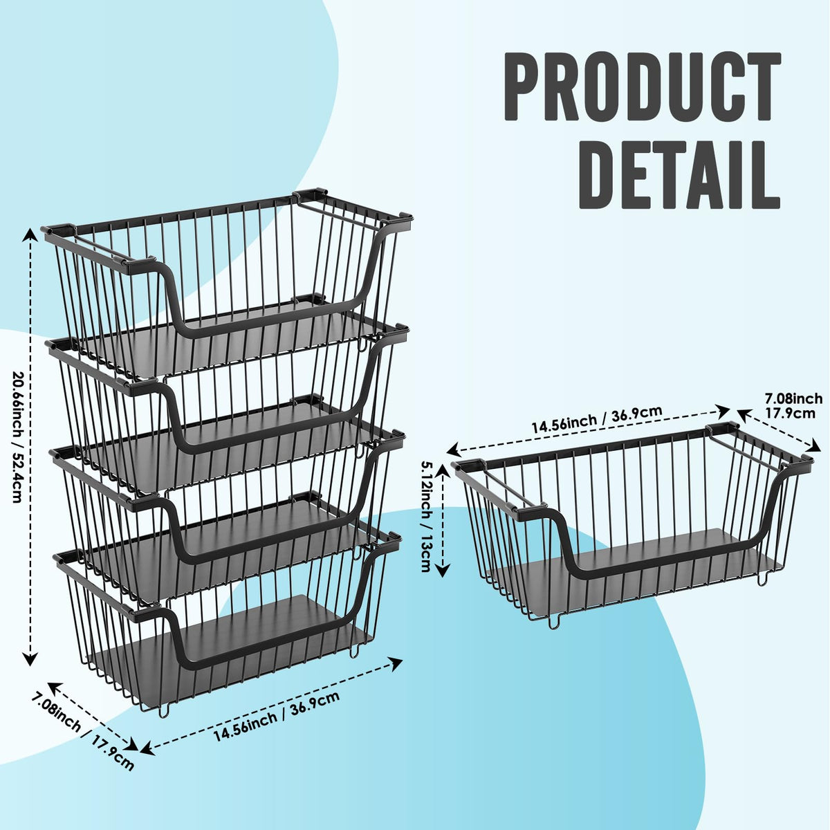 4 Pcs Stackable Wire Baskets Pantry Organizers and Storage Bins,Black