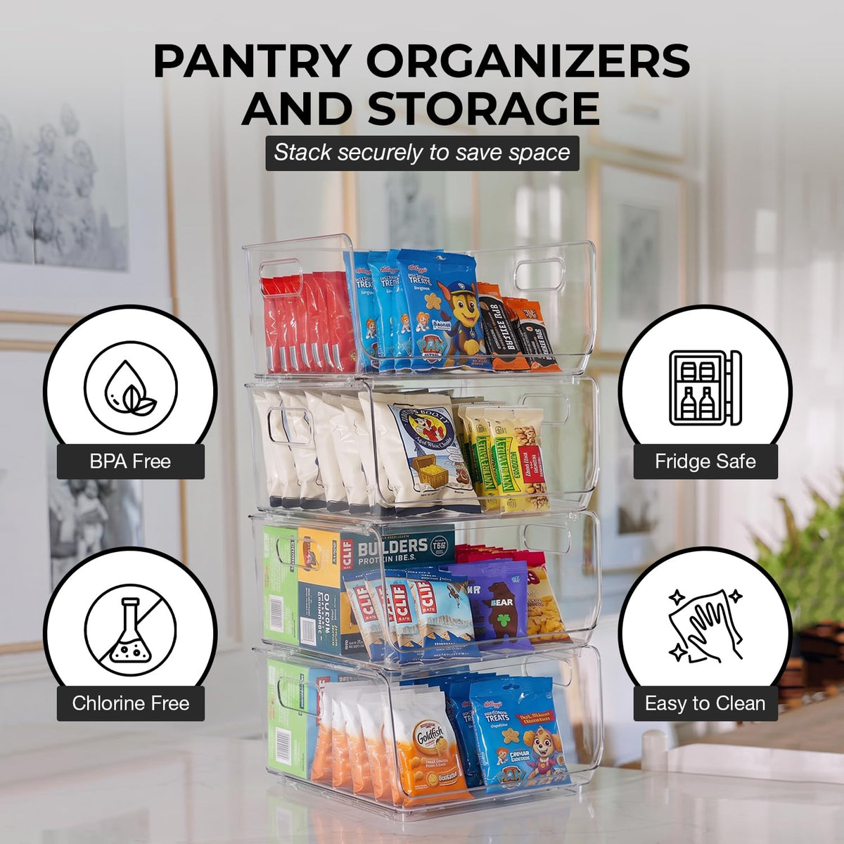 ClearSpace Stackable Storage Bins, Front Pantry Organizer, Small, 2 Pack