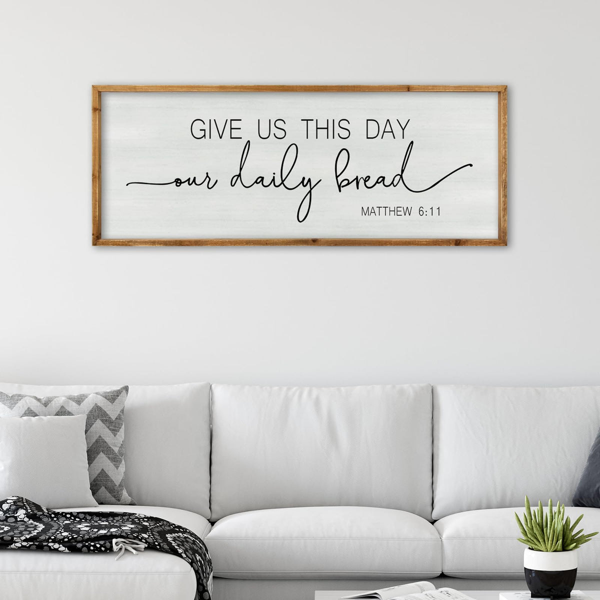 Dining Room Wall Decor Give Us This Day Our Daily Bread Sign, 40"×15", Wood