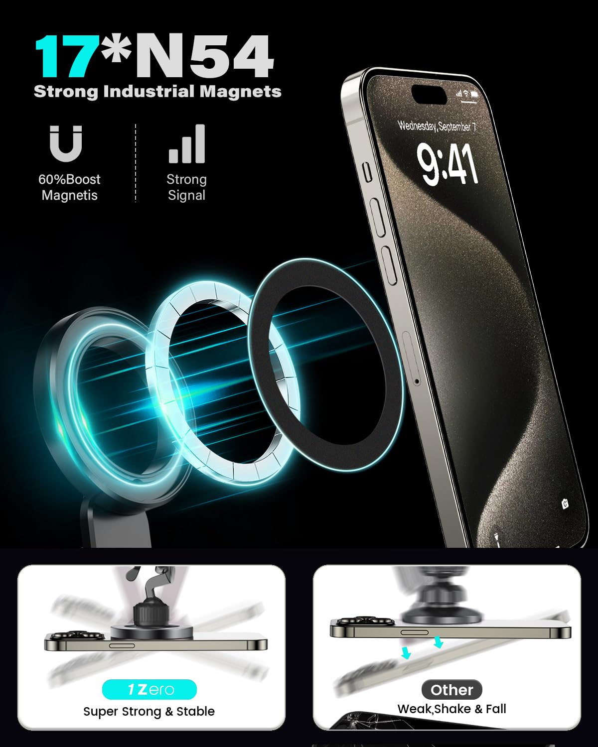 1Zero for MagSafe CD Phone Holder for Car, Foldable Longarm CD Phone Mount