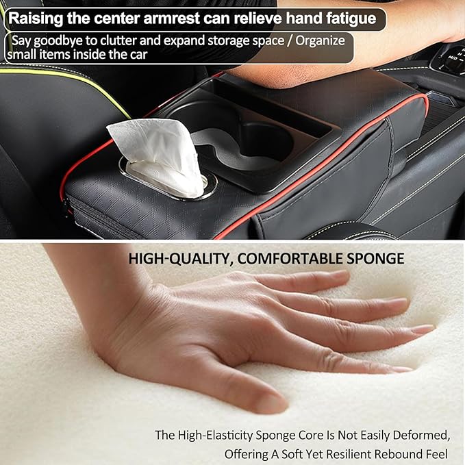 Center Console Cover,Car Armrest Cushion Multifunctional with 2 Storage Bags Cup Holder,Phone Slot,Tissue Box Slot for Most Cars Accessories Interior Organizers-Black 13.8x7.9 in