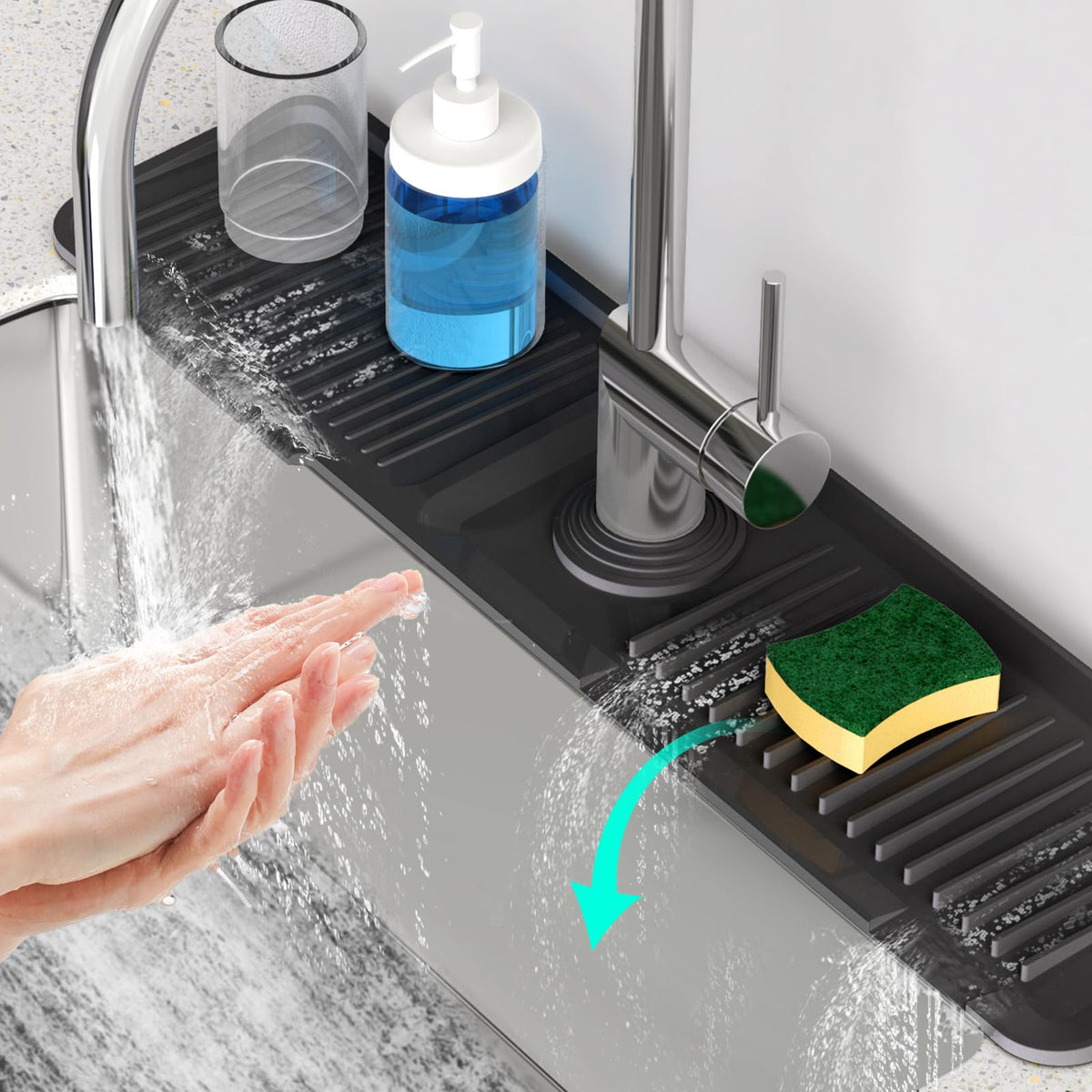 24'' Longer Faucet Mat for Kitchen Sink Splash Guard Drain Mat Behind Fauce