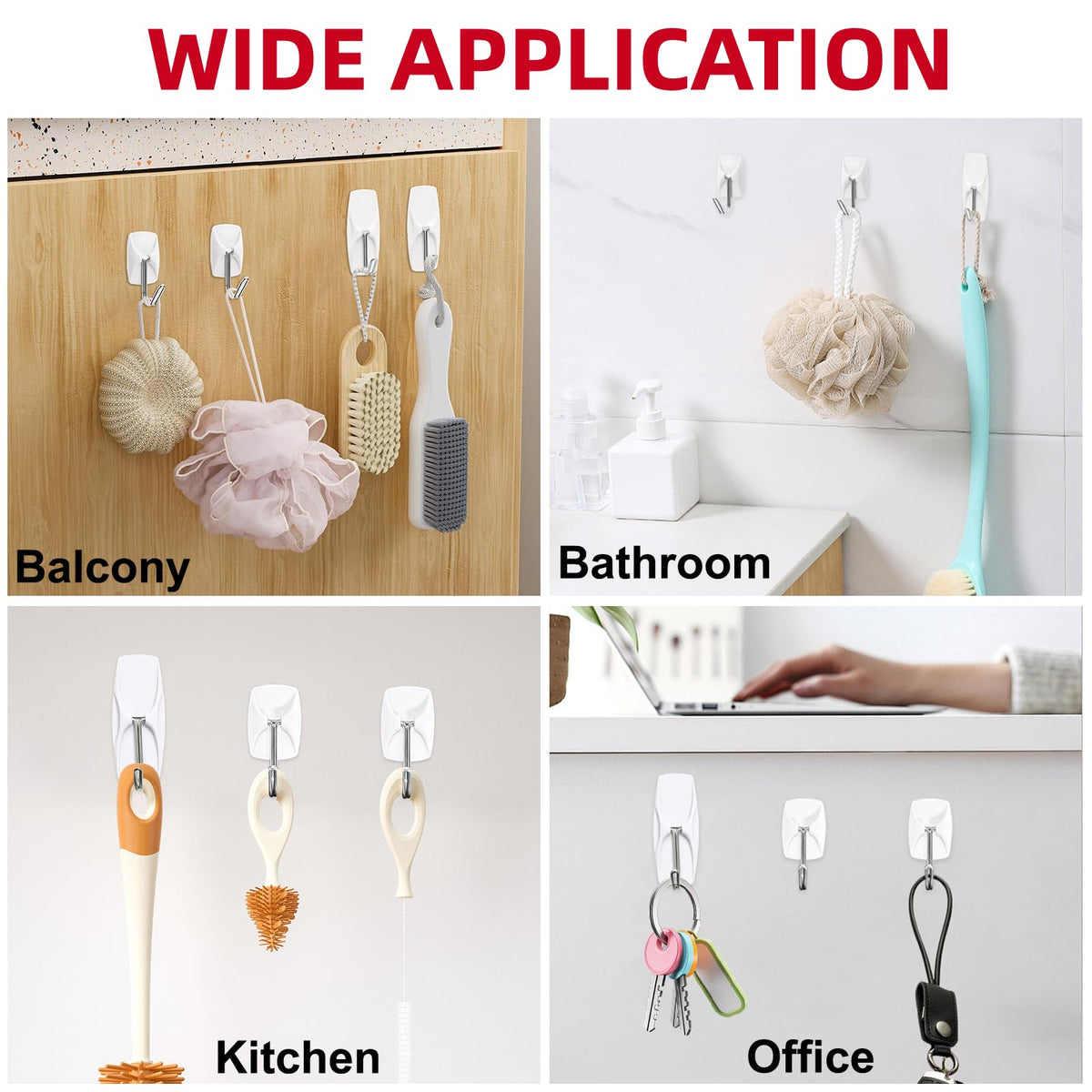 Wire Wall 32 Hooks with 36 Strips, Damage Free Adhesive Hooks,Keys,Kitchen