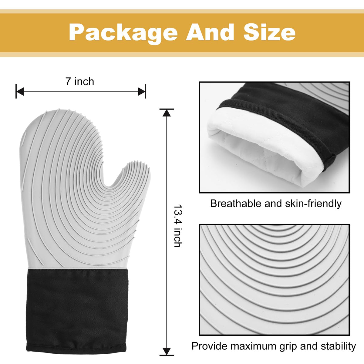 Silicone Oven Gloves, Heat Resistant to 480°F. Waterproof & Easy-to-Clean Thickened Oven Kitchen Gloves