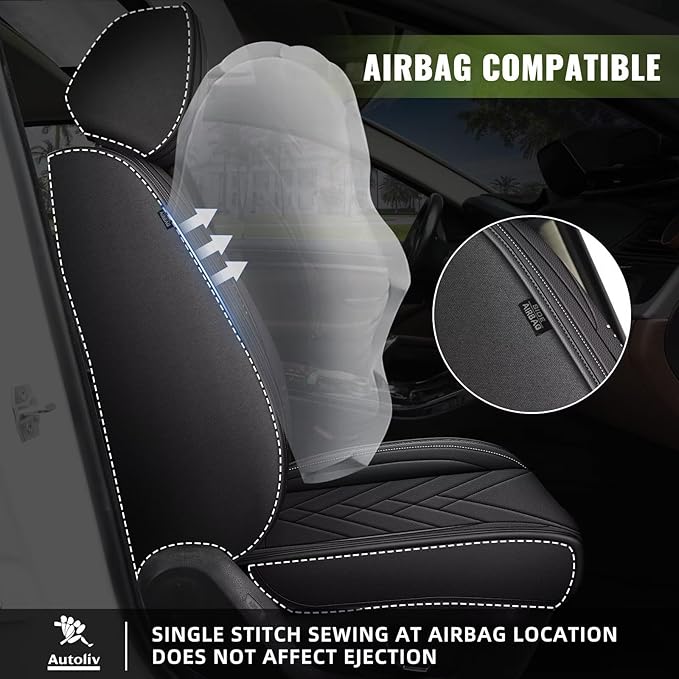 AOMSAZTO Front Seat Covers Fit for GMC Acadia 2017-2026: Faux Leather Automotive Seat Covers Waterproof Vehicle Seat Cushion Protector Car Interior Covers(2 Seat Black)