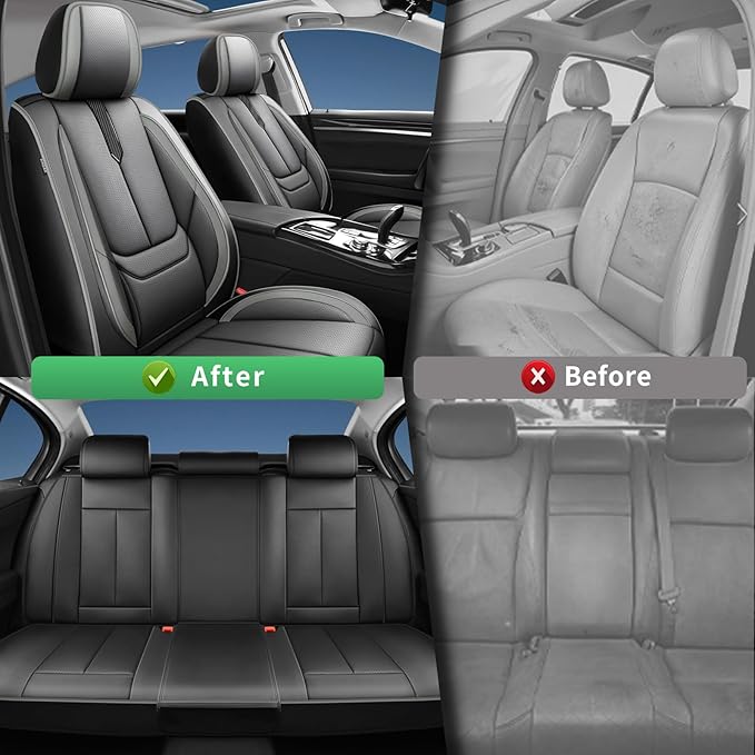 Fit HRV Car Seat Covers for Honda HR-V 2016-2024 2025 2026 - Upgraded Premium Waterproof & Breathable Leather, Airbag Compatible, All-Weather Seat Cushion Protector (Full Set, Black-Grey)