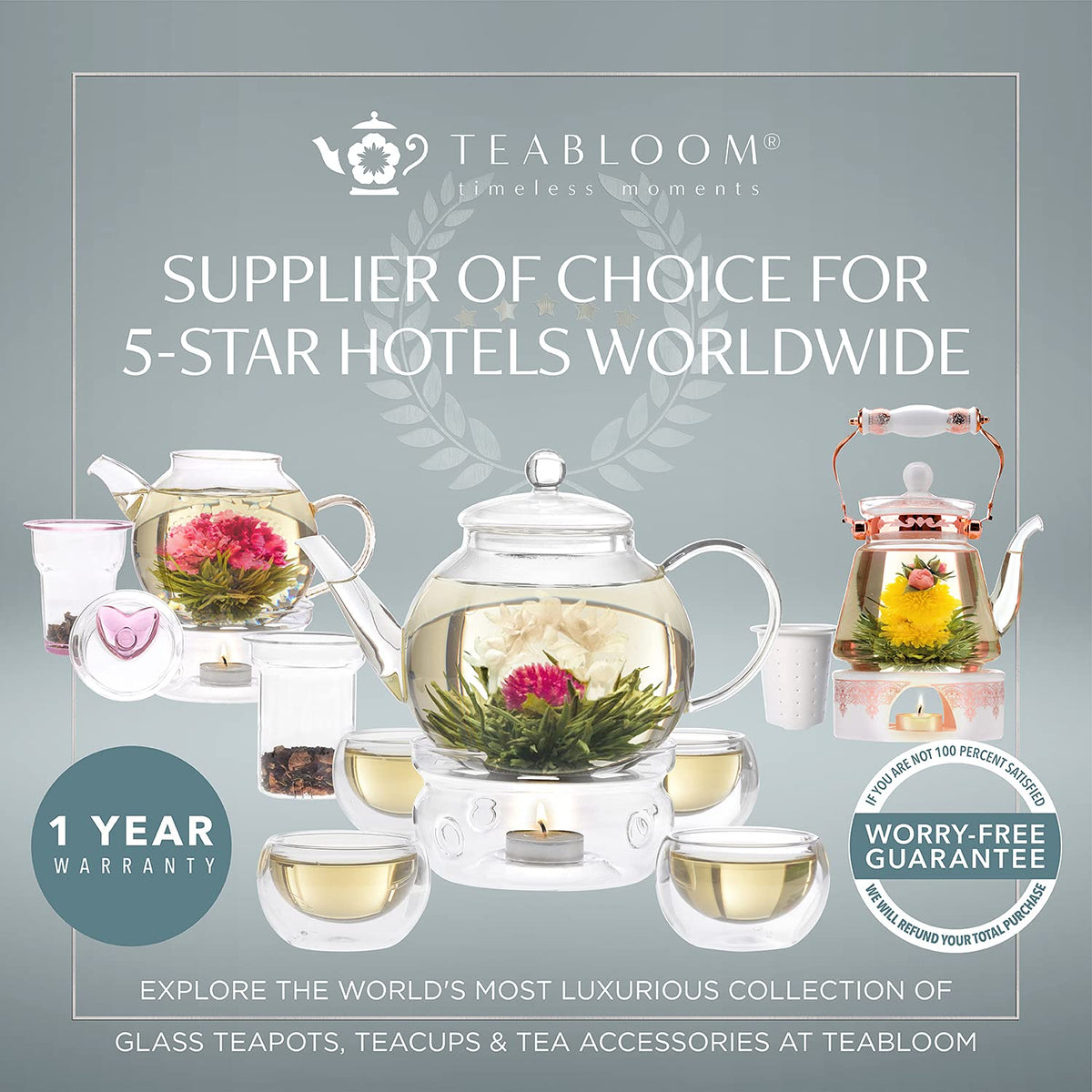 Teabloom One-Touch Tea Maker, 2-in-1 Teapot and Kettle with Stainless Steel Filter Lid for Loose Tea – Stain-Free Borosilicate Glass Teapot (27 Oz) – Tea Connoisseur's Choice