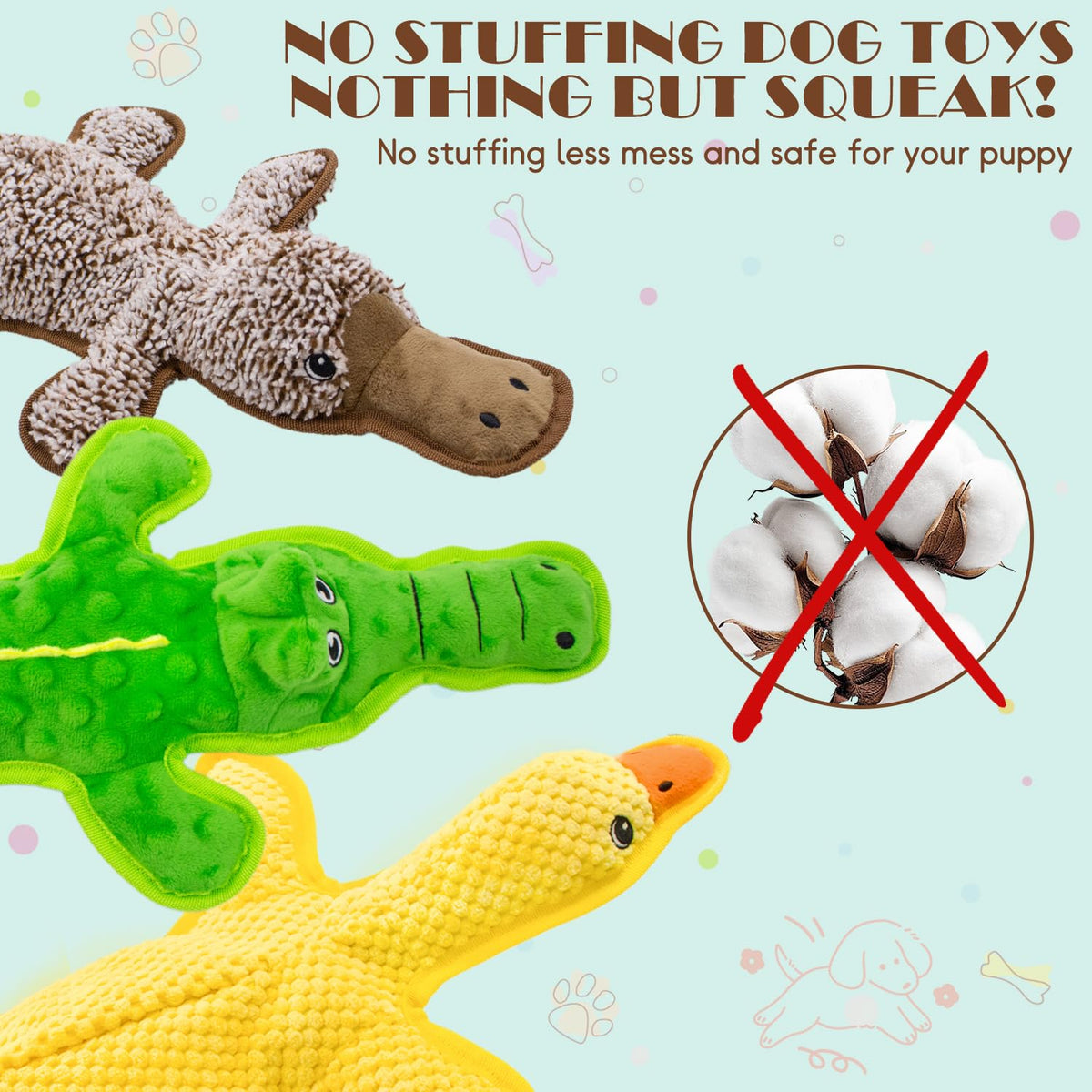 No Stuffing Dog Squeak Toys, 3 Pack Chew Toys for Small to Large Puppies