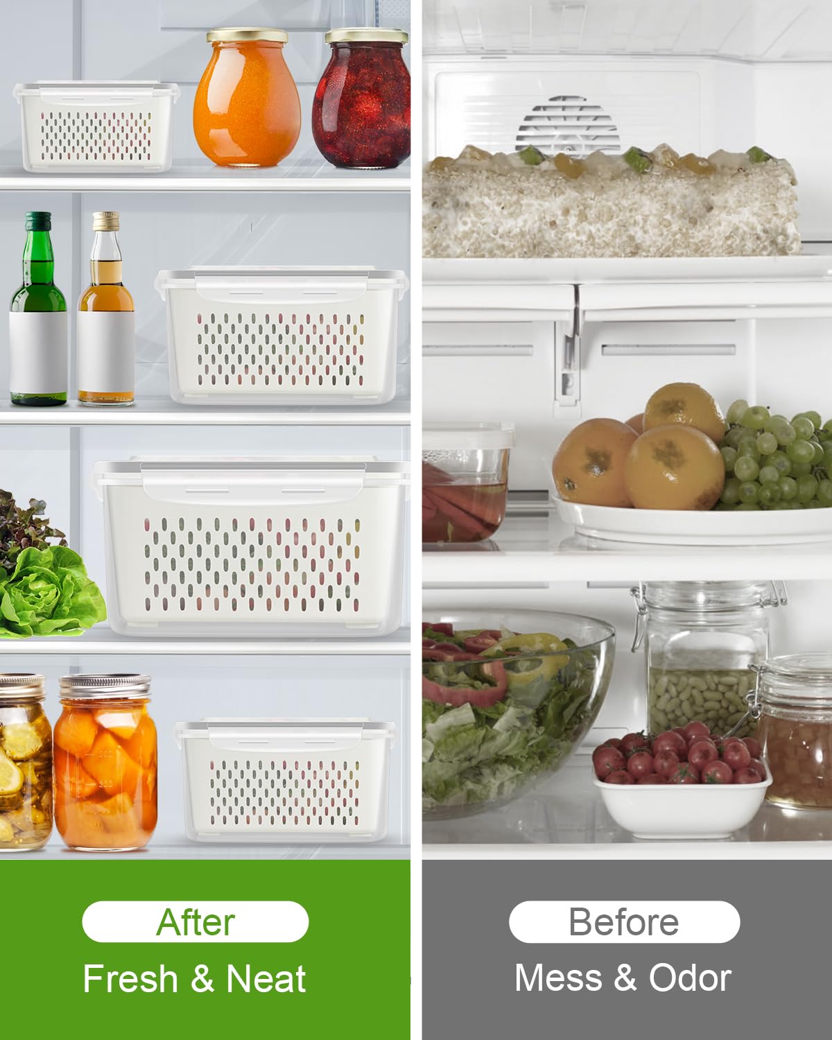 4 Pack Fruit Storage Containers for Fridge Fresh Berry Keeper with Colander