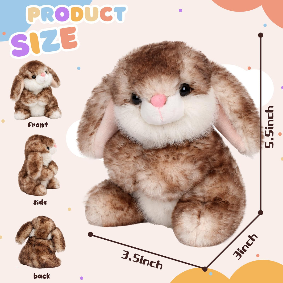 Mushymallow Sitting Bunny Stuffed Animal Soft Rabbit Plush Toy, Brown