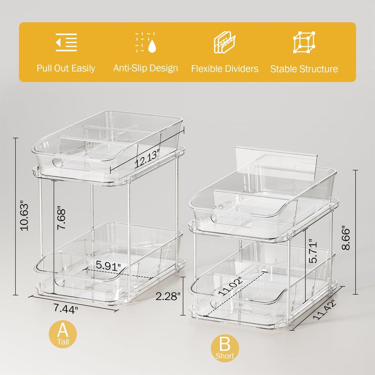 Delamu Bathroom Under Sink Organizers and Storage, 2 Pack, Clear
