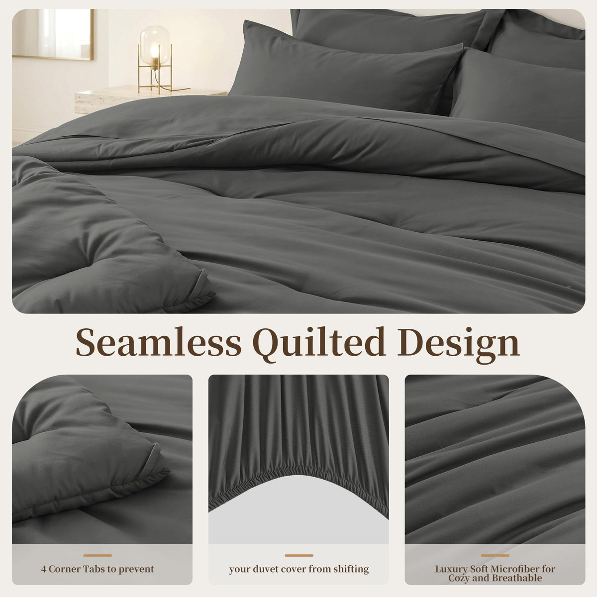 Easthome California King Comforter Set 7 Pieces, Dark Gray