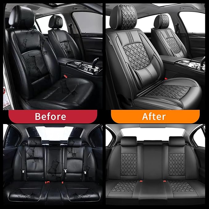 Fit Accent Car Seat Covers for Hyundai Accent 2006-2025 2026 - Upgraded Premium Waterproof & Breathable Leather, Airbag Compatible, All-Weather Seat Cushion Protector (Full Set, Black)