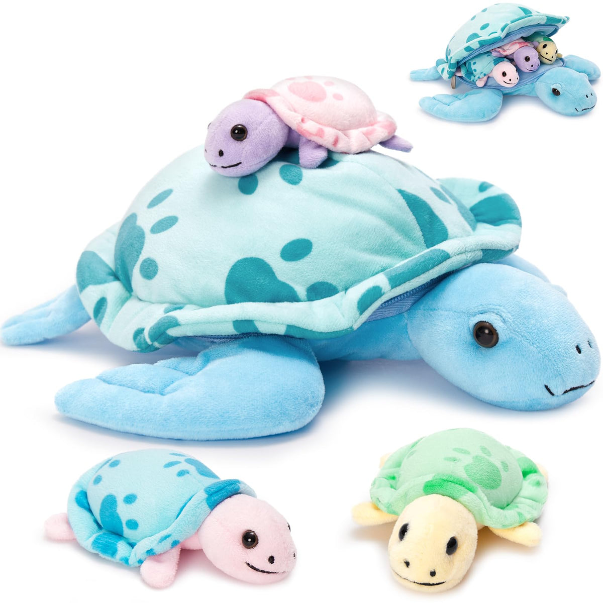 Muiteiur 4-in-1 Sea Turtle Stuffed Animal with Babies Inside 12.6"