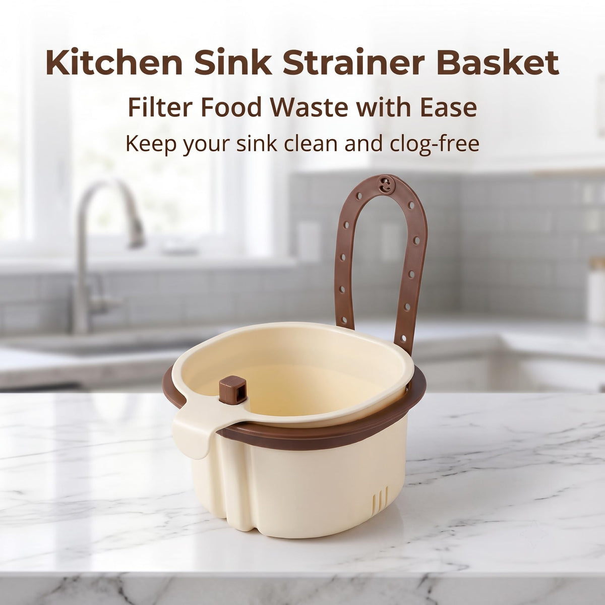 Hanging Sink Drain Basket, Press-to-Dump Kitchen Strainer (Brown)