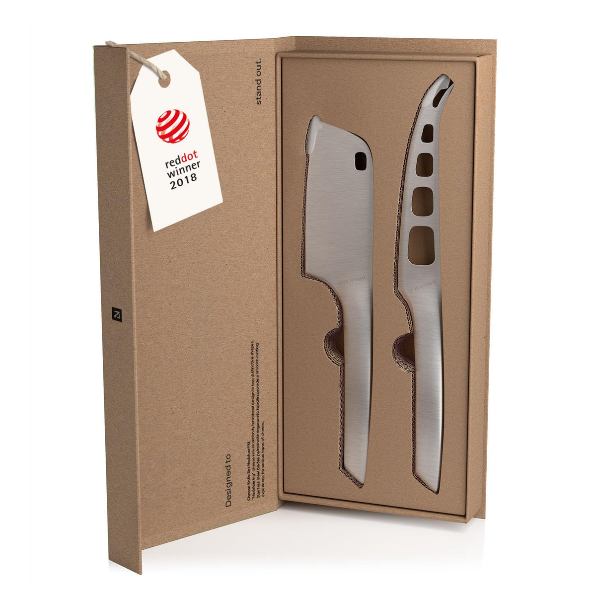 LARS NYSØM Cheese Knife Set Edge 2 pcs. I Cheese Knife Set Made of Stainless Steel I Premium Gift Box I Perfect as Christmas Gift (Stainless Steel)