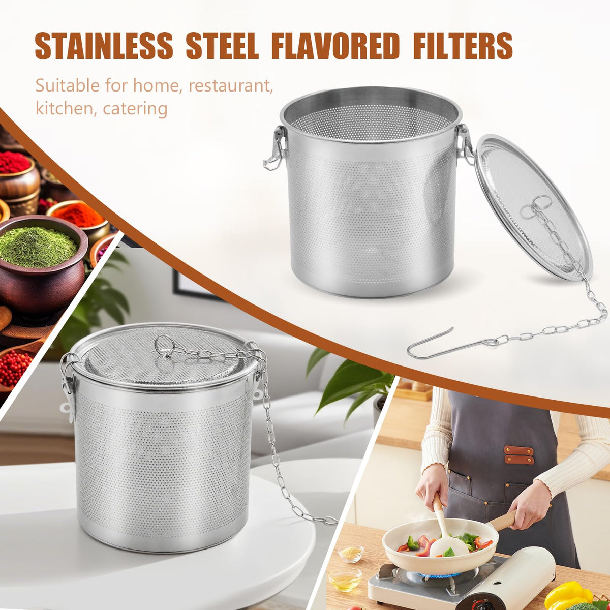 MDEOOSKY Extra Large Tea Infuser with Threaded Lid & Chain Hook, 7.09"L x 7.09"W x 6.89"H Extra Fine Mesh Tea Strainers for Loose Leaf Tea,Cooking,Herbs,Iced Tea & Soup, Stainless Steel, 18x18x17.5cm