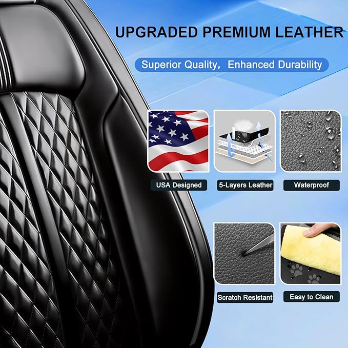 Fit Insight Car Seat Covers for Select Honda Insight 2010-2022, Premium Full Coverage Leather, Airbag Compatible & Scratch-Resistant, Waterproof & All Weather Seat Protector, Full Set, Black