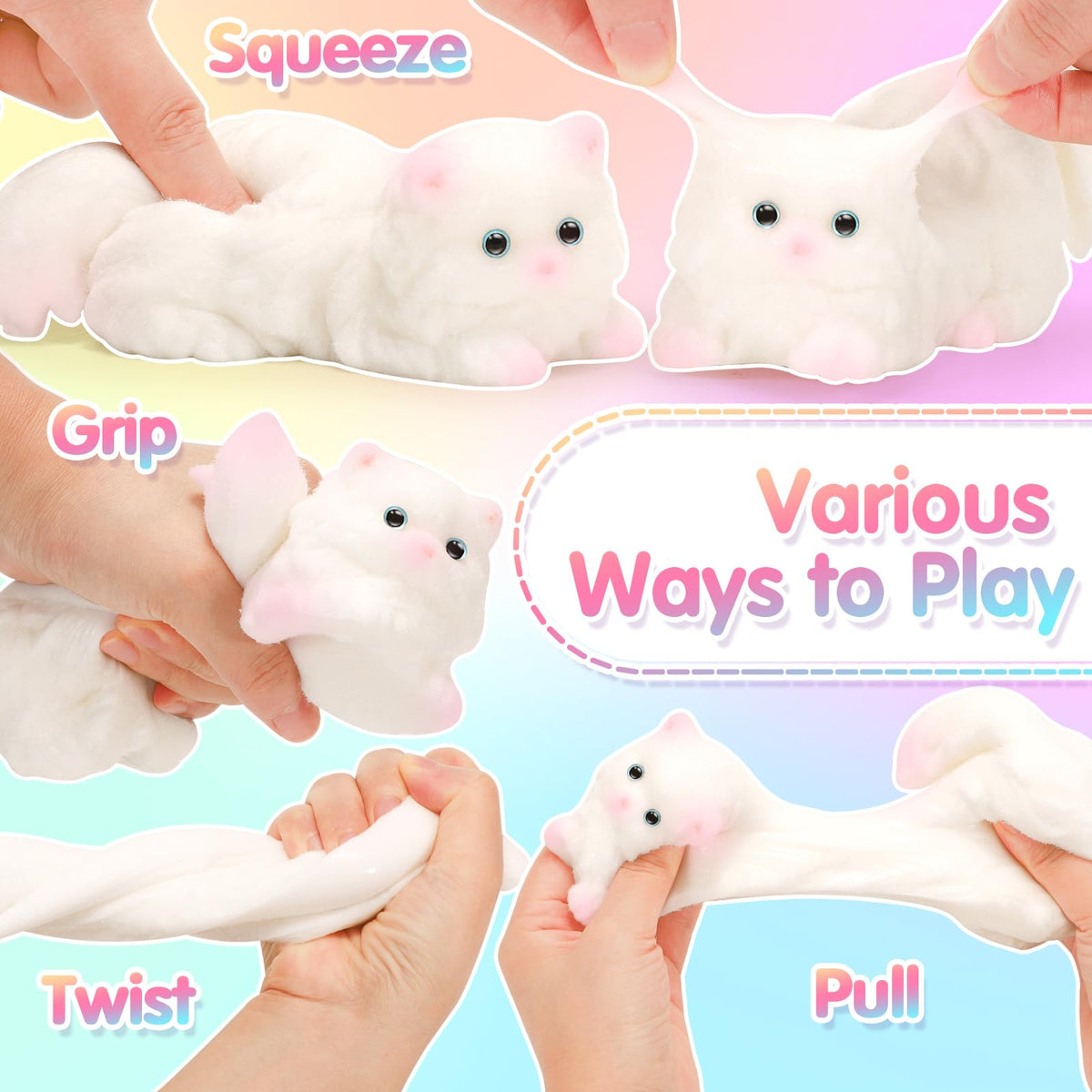 CatchCute Big Squeeze Cat Toys with Basket,Soft Cat Squishies Sensory Fidget Toys for Stress Anxiety Relief, Sticky Toys Party Favors Christmas Birthday Gift for Kids Teens