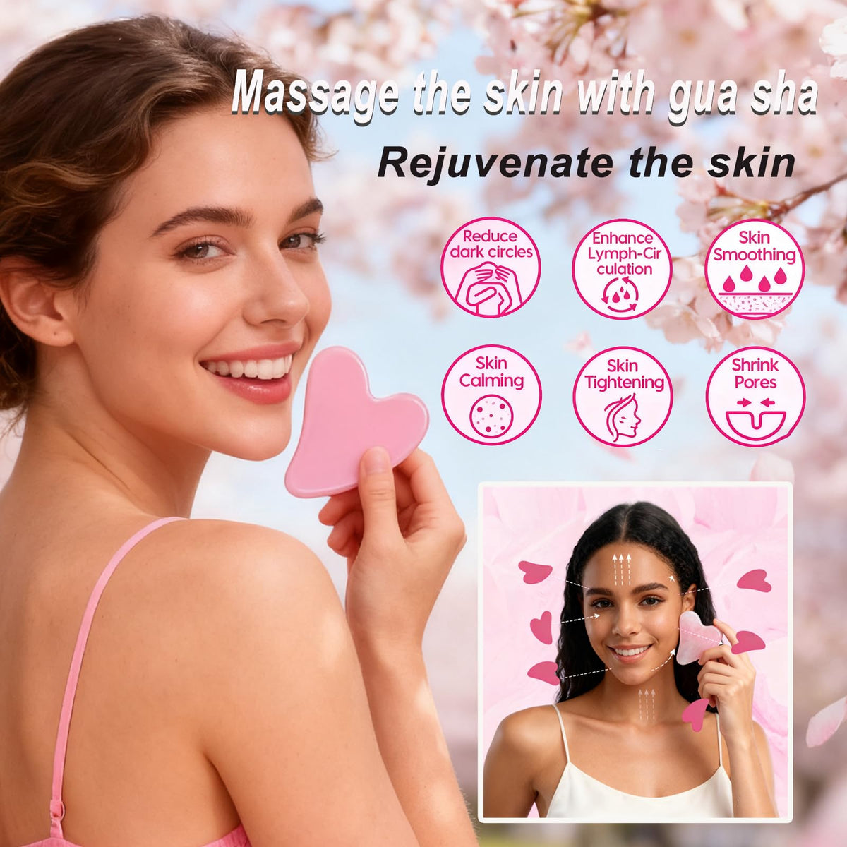 Sakura Skin Care Set Christmas Birthday Gifts for Teen Girls -Skincare for Girls 10-12 - Kids Skin Care Set for girls Ages 8-12 - Kids Skin Care for Teens 10-12 - Skin Care Kit for Women with Gua Sha