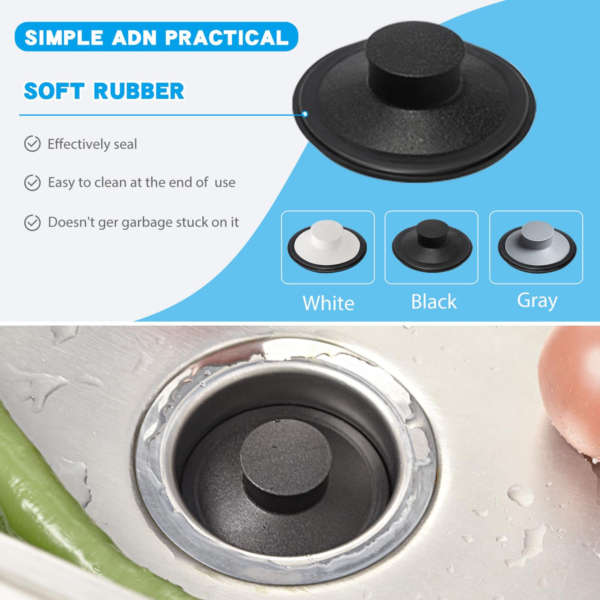 RQYEKDO 3-1/2" Kitchen Garbage Disposal Stopper Universal Drain Plug