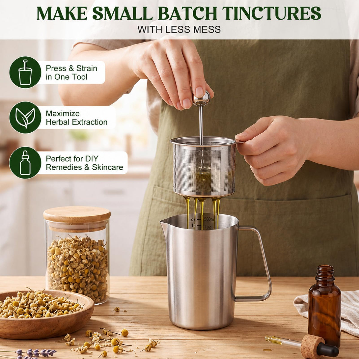 OBreezify Mini Herb Press Strainer, Stainless Steel Tincture Oil Filter