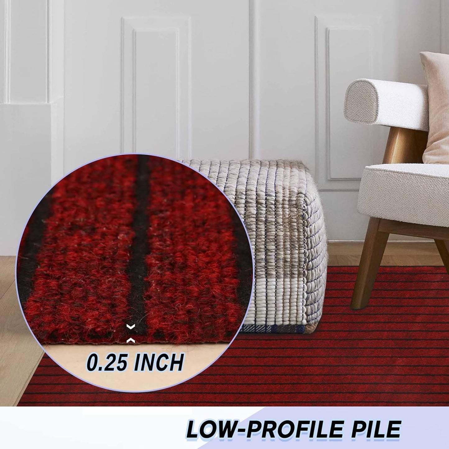 Custom Size Backed Non-Slip Area Rugs Runner, Easy Clean, Waterproof Runner Rugs for Hallway Entryway, Kitchen, Laundry, 4FT x 56FT, Red Stripe