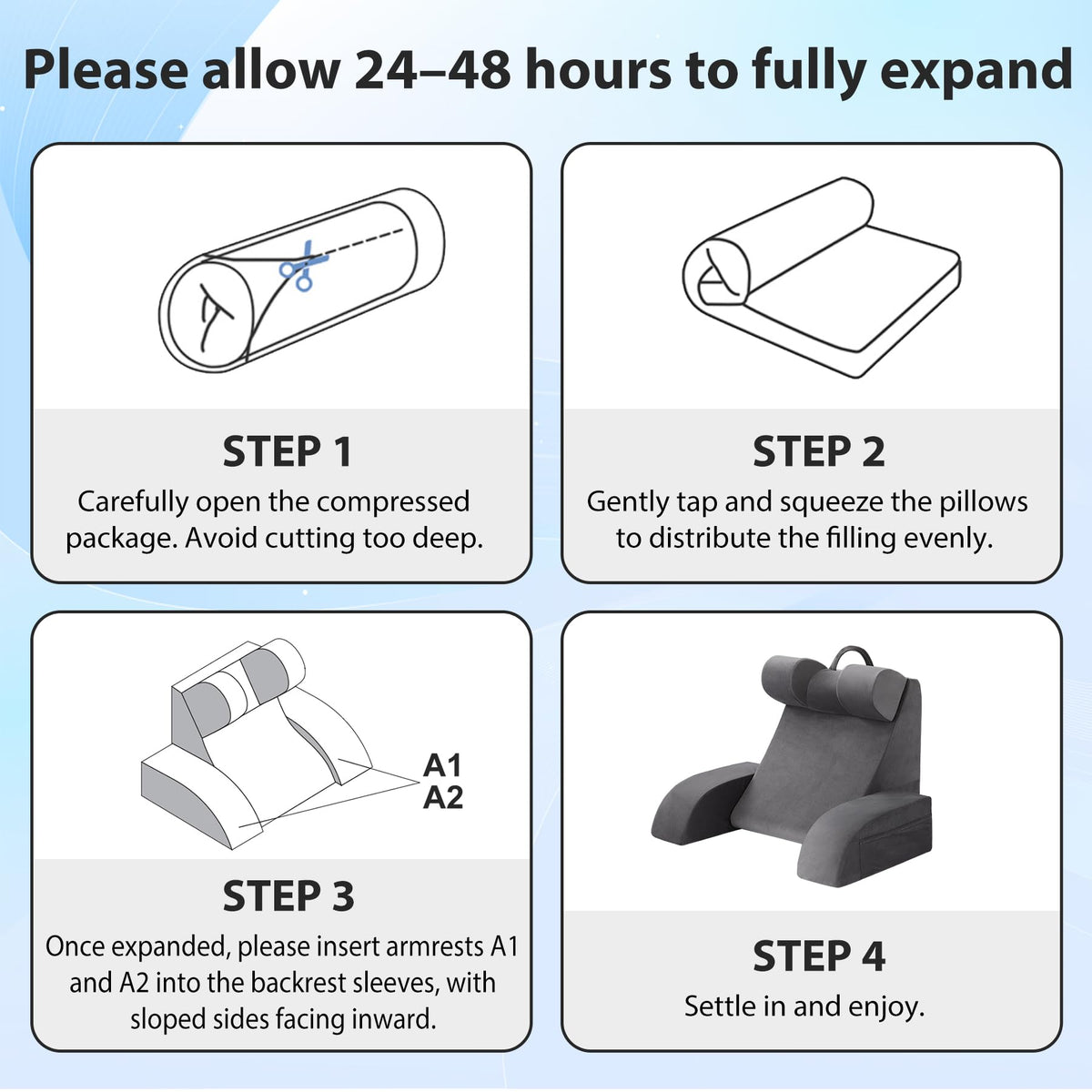 Velorose 19" Reading Pillow for Sitting Up in Bed, Flip-Up Headrest, Grey