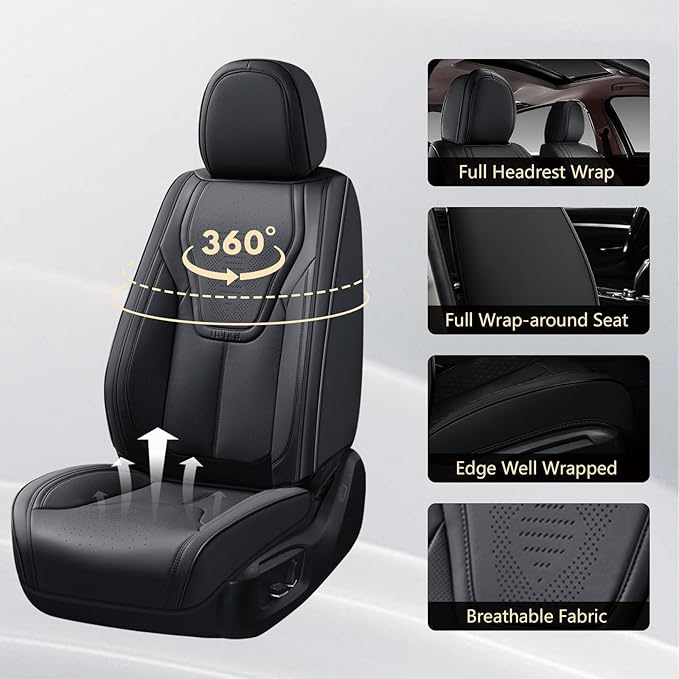 FLORICH Seat Covers, Black Car Seat Cover Full Set, Luxury Faux Nappa Leather Automotive Seat Protectors, Car Seat Cushions Universal Fit for Most Sedans SUVs Trucks - Black
