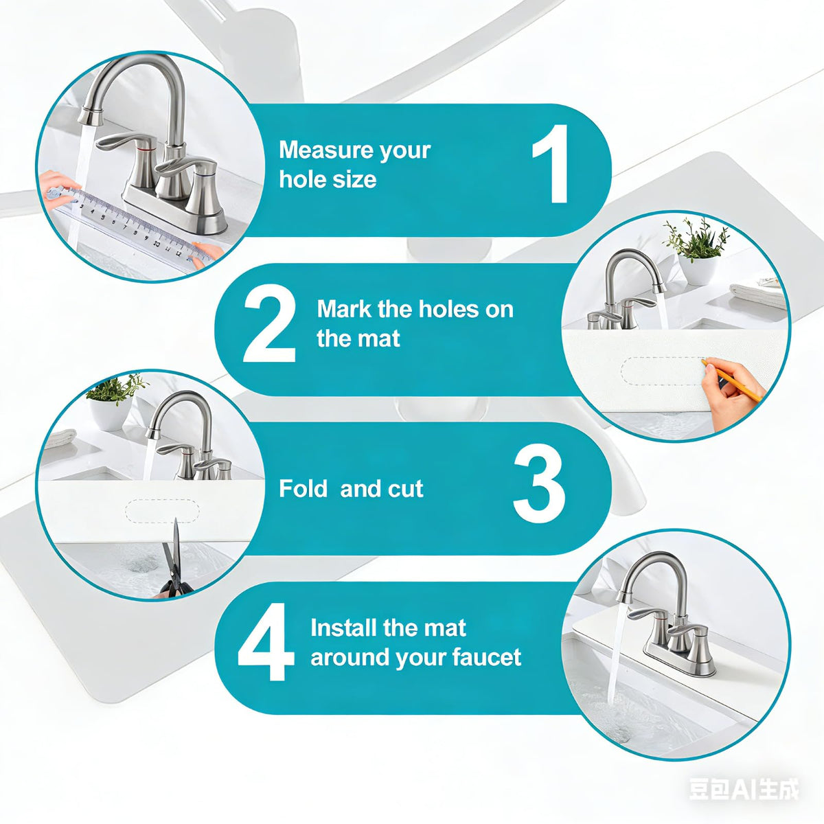 Customizable Kitchen Sink Faucet Mat: 30"Lx5.5"W Absorbent Splash Guard