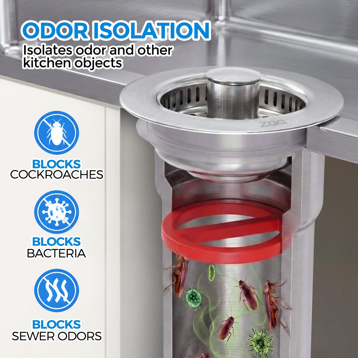 ZAA 3-in-1 Kitchen Sink Drain Strainer, 304 Stainless Steel Sink Stopper