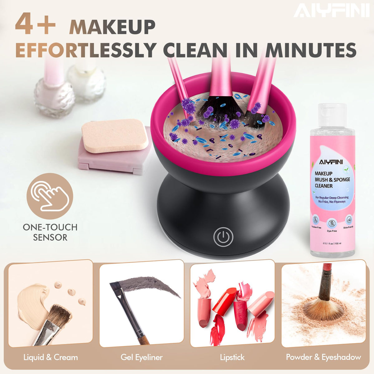 Makeup Brush Cleaner Machine, Powerful Friction Make Up Residue Remover