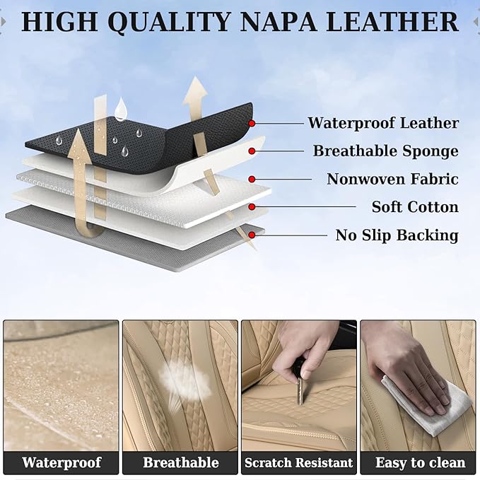Coverado Automotive Seat Covers, Back Car Seat Cover, Rear Seat Cover, 3-Pieces Luxury Car Seat Cushion, Beige Seat Cover Seat Protector Universal Fit Most Cars