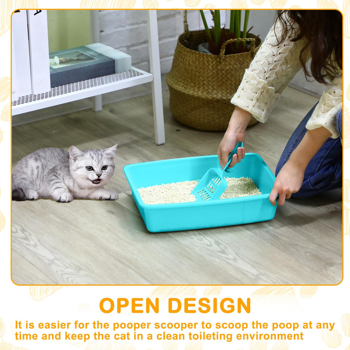 Amyhill 10Pcs Open Cat Litter Box with 10 Scooper