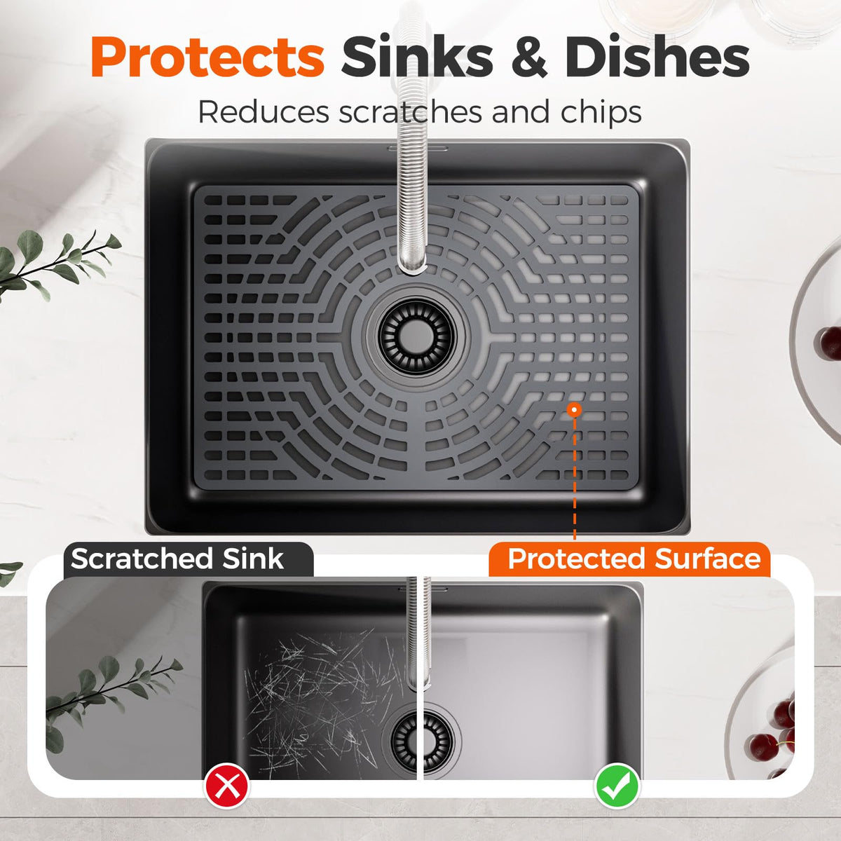 Snuggery Silicone Sink Protector for Kitchen Sink, 19"x13" Center Drain