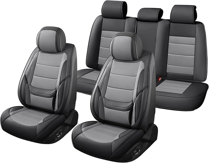 Car Seat Covers Full Set Custom Fit for Chevy Blazer 2019-2025 2026 - Premium Faux Leather with Lumbar Support, Breathable, Anti-Slip & Full Wrapping Edge (Black&Gray,Full Set)
