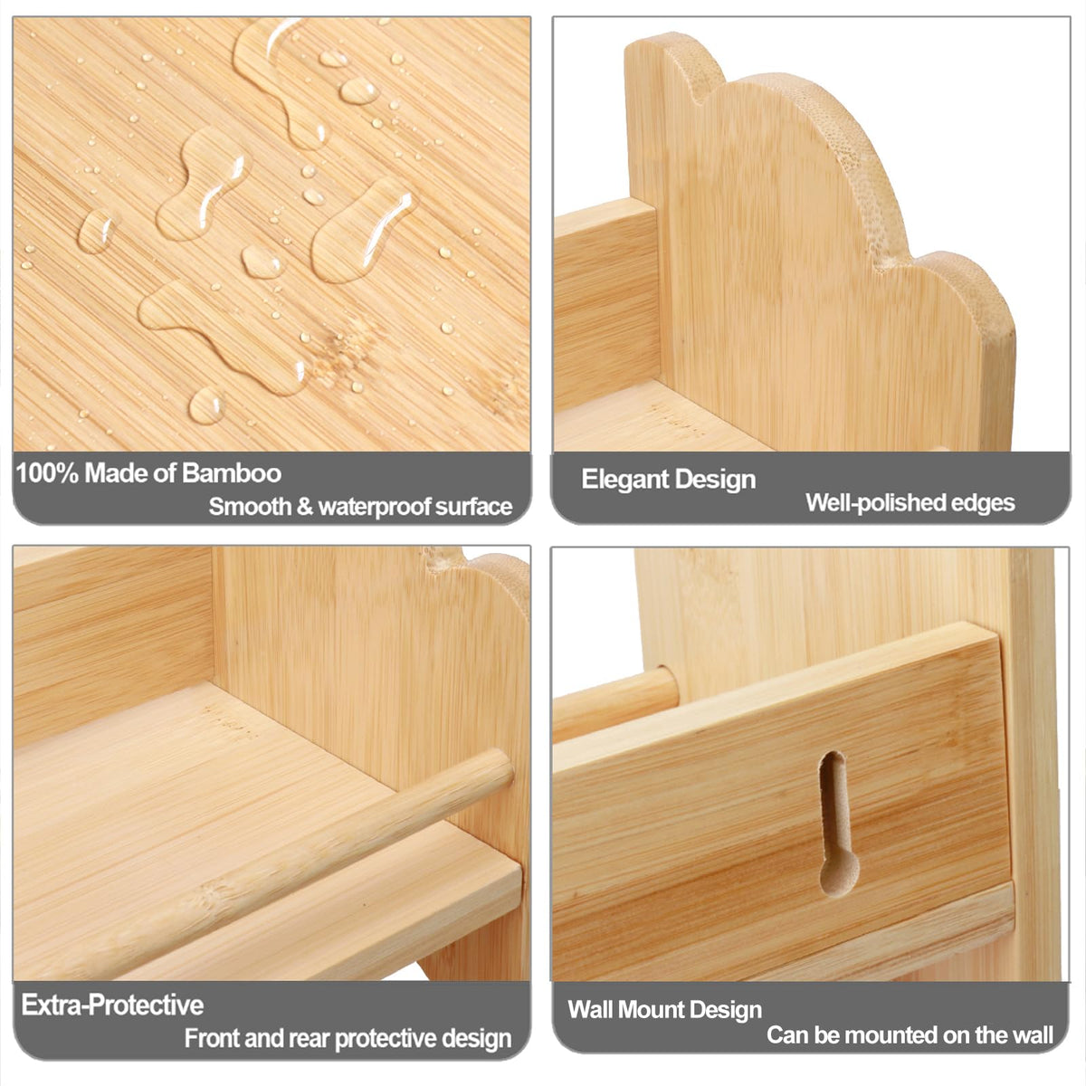 Thalomely 3-Tier Bamboo Spice Rack, Wall Mount & Countertop Spice Organizer