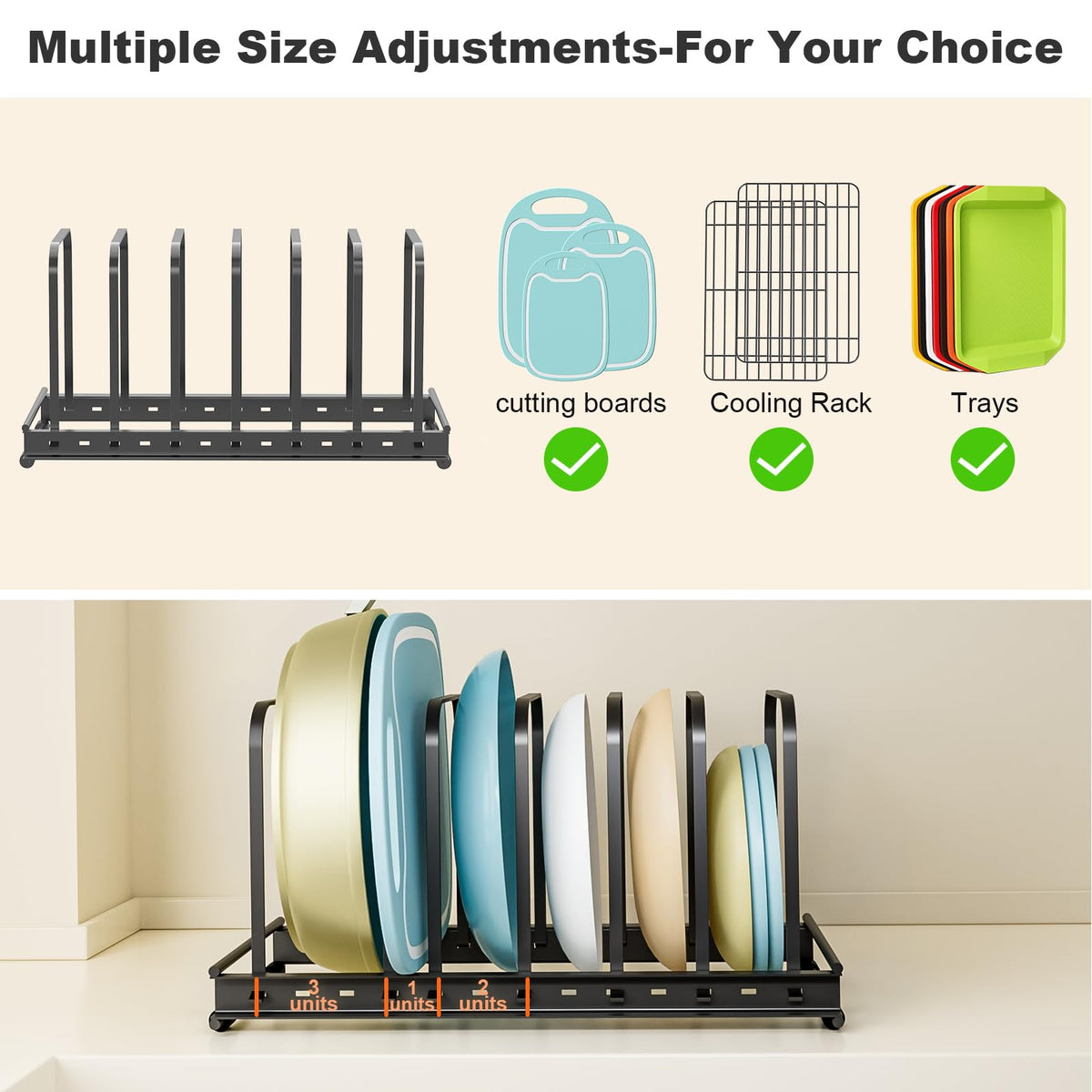 TEAMOLA Metal Cutting Board Organizer - Adjustable Bakeware Rack 2-Pack