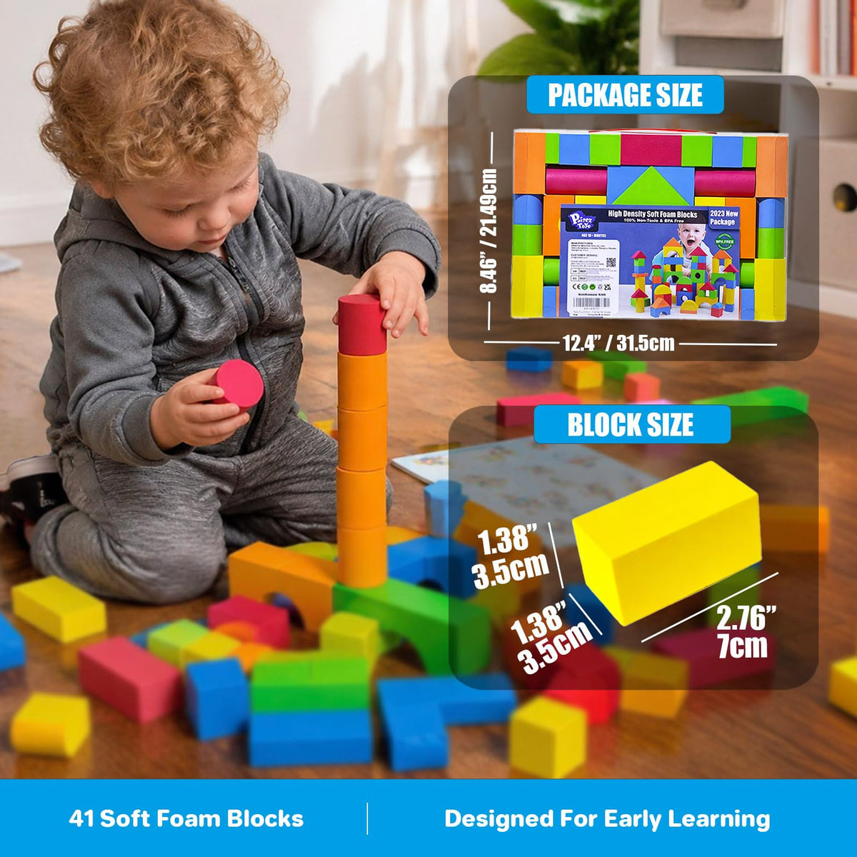 Pairez Toys Foam Building Blocks for Toddlers 2-4, 41PCS EVA Soft Blocks