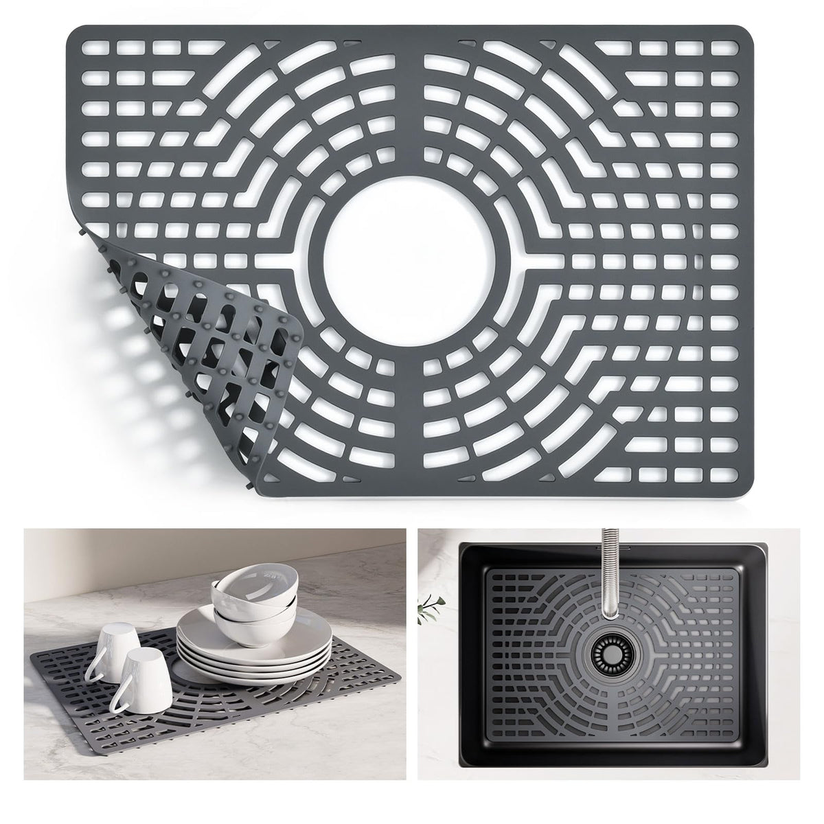 Snuggery Silicone Sink Protector for Kitchen Sink, 19"x13" Center Drain