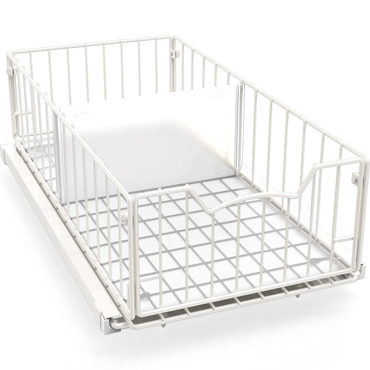 Simple Houseware Pull-Out Cabinet Sliding Basket, 17.2Dx9.7Wx5H, White