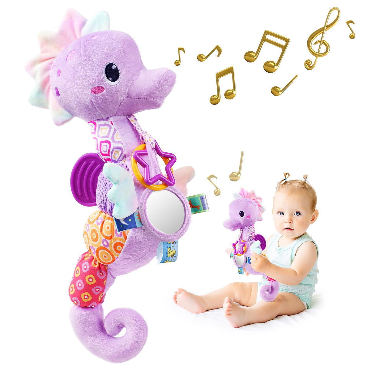 Sumobaby Baby Toys Musical Stuffed Animal Activity Soft Toys with Mirror