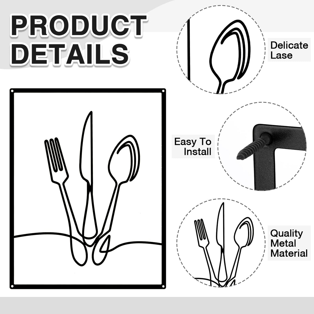 Otoolling 3 Pcs Metal Kitchen Wall Art Line 14x11,Dining Room,Black