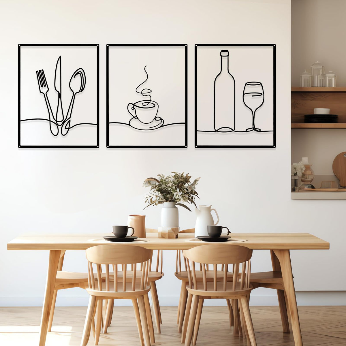 Otoolling 3 Pcs Metal Kitchen Wall Art Line 14x11,Dining Room,Black