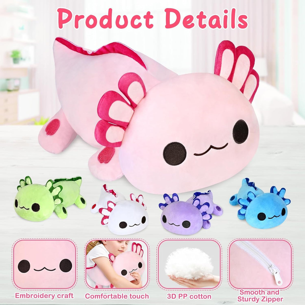 KMUYSL Mommy Plush Toys with 4 Babies, Stuffed Animal for Kids, Axolotl