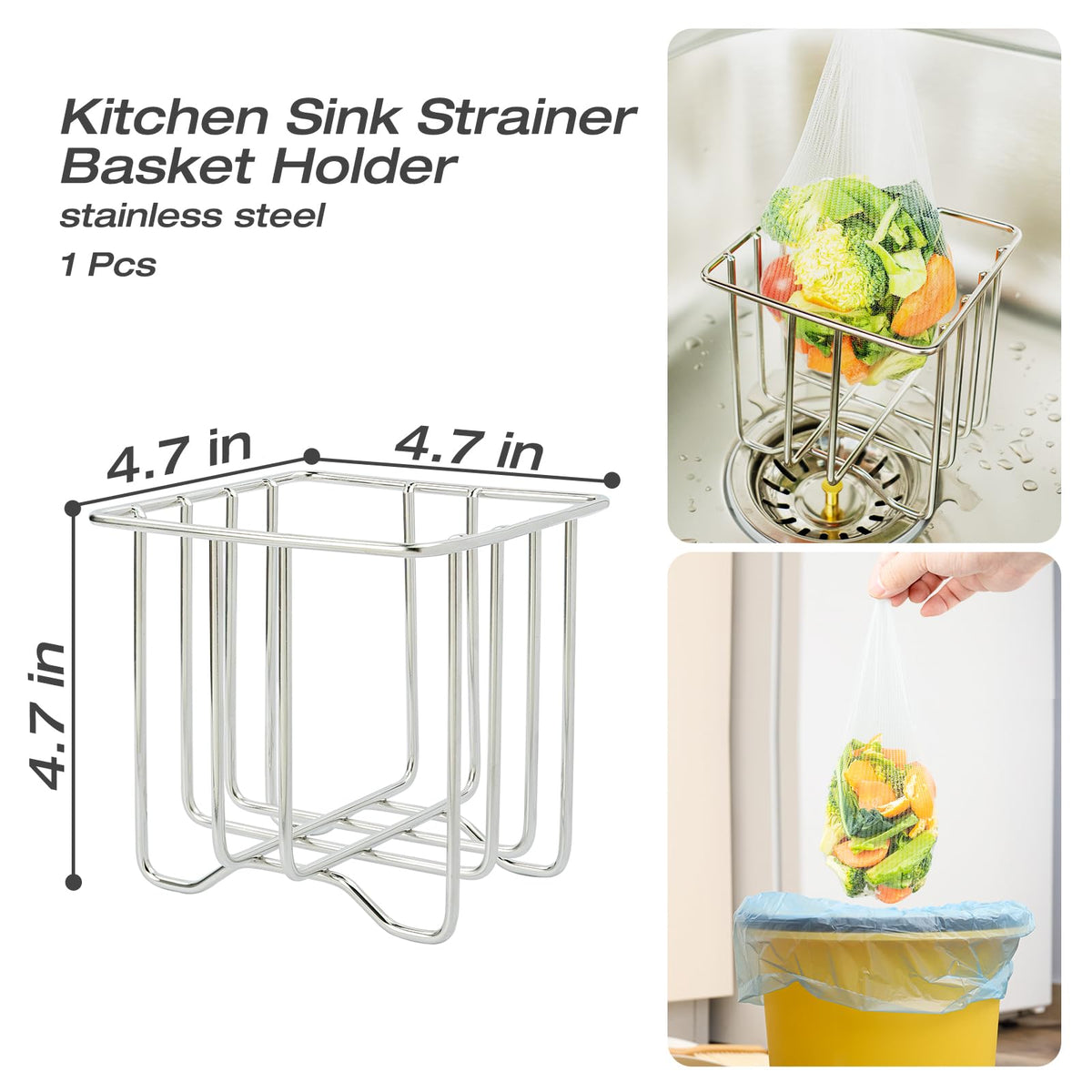 Kitchen Sink Strainer with Sink Basket Holder and 300 Strainer Net Bags