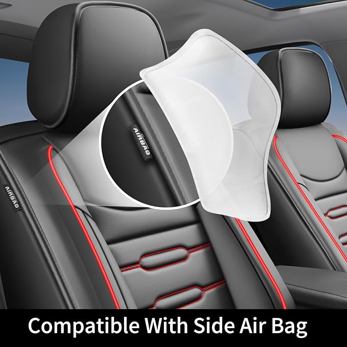 Fit Outback Car Seat Covers for Subaru Outback 2010-2024 2025 2026 - Upgraded Premium Waterproof & Breathable Leather,Airbag Compatible, All-Weather Seat Cushion Protector(Full Set, Black+Red)